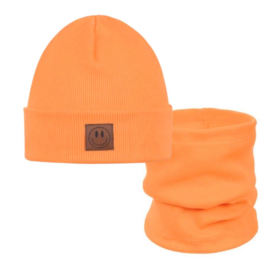 Set Mütze und Loop für Kinder orange/peach