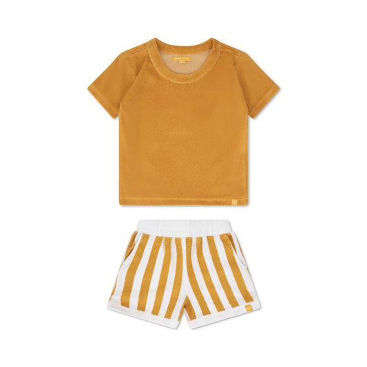Sommer Frottee Set Shirt und Shorts für Jungen senfgelb