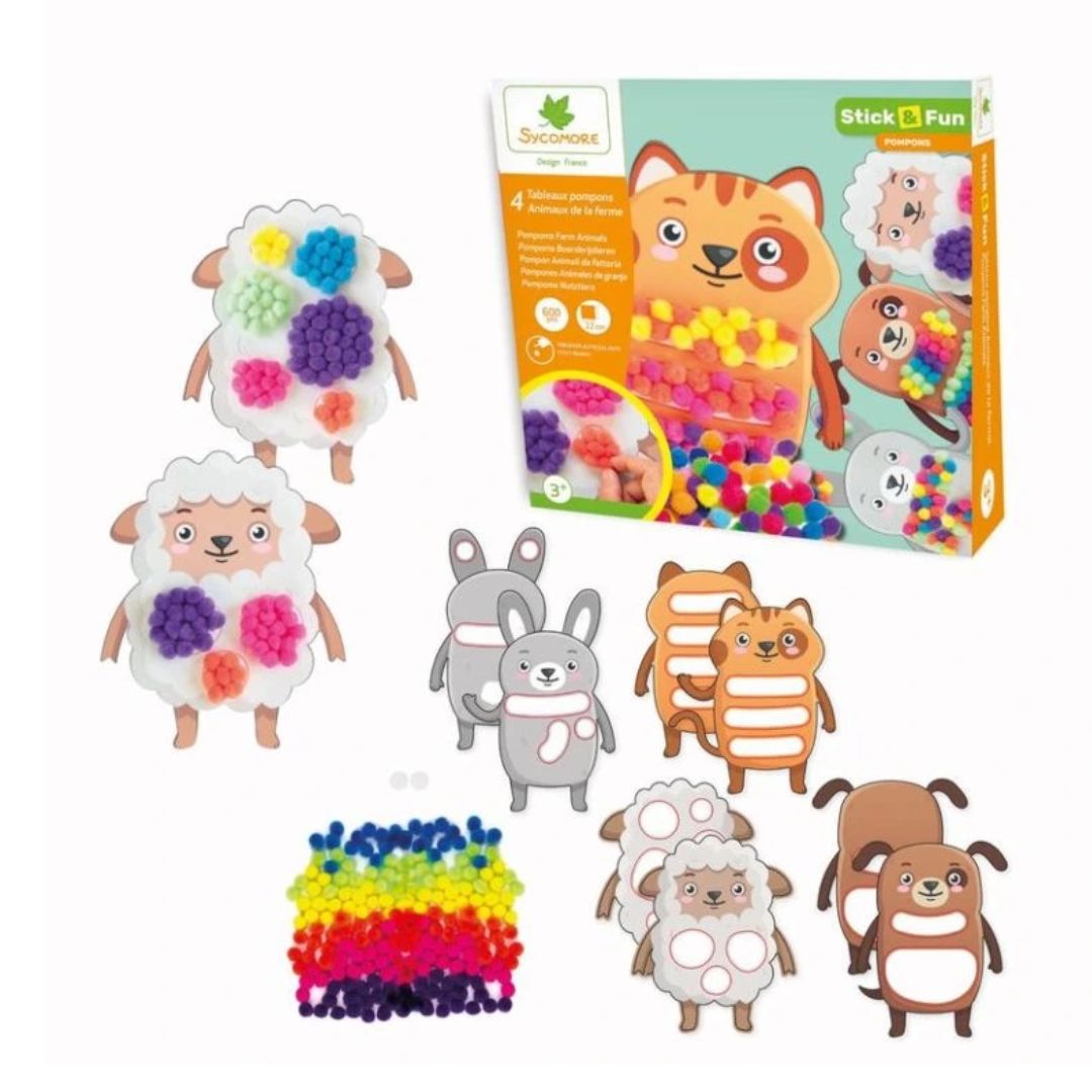 Stick & Fun Kinder Kreativset 'Verzieren mit Pompons – Haustiere'