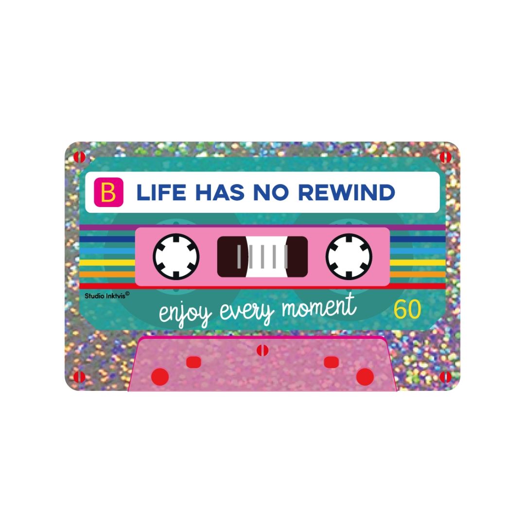 Glitzer-Sticker | Aufkleber Kassettenband 'Life has no rewind'