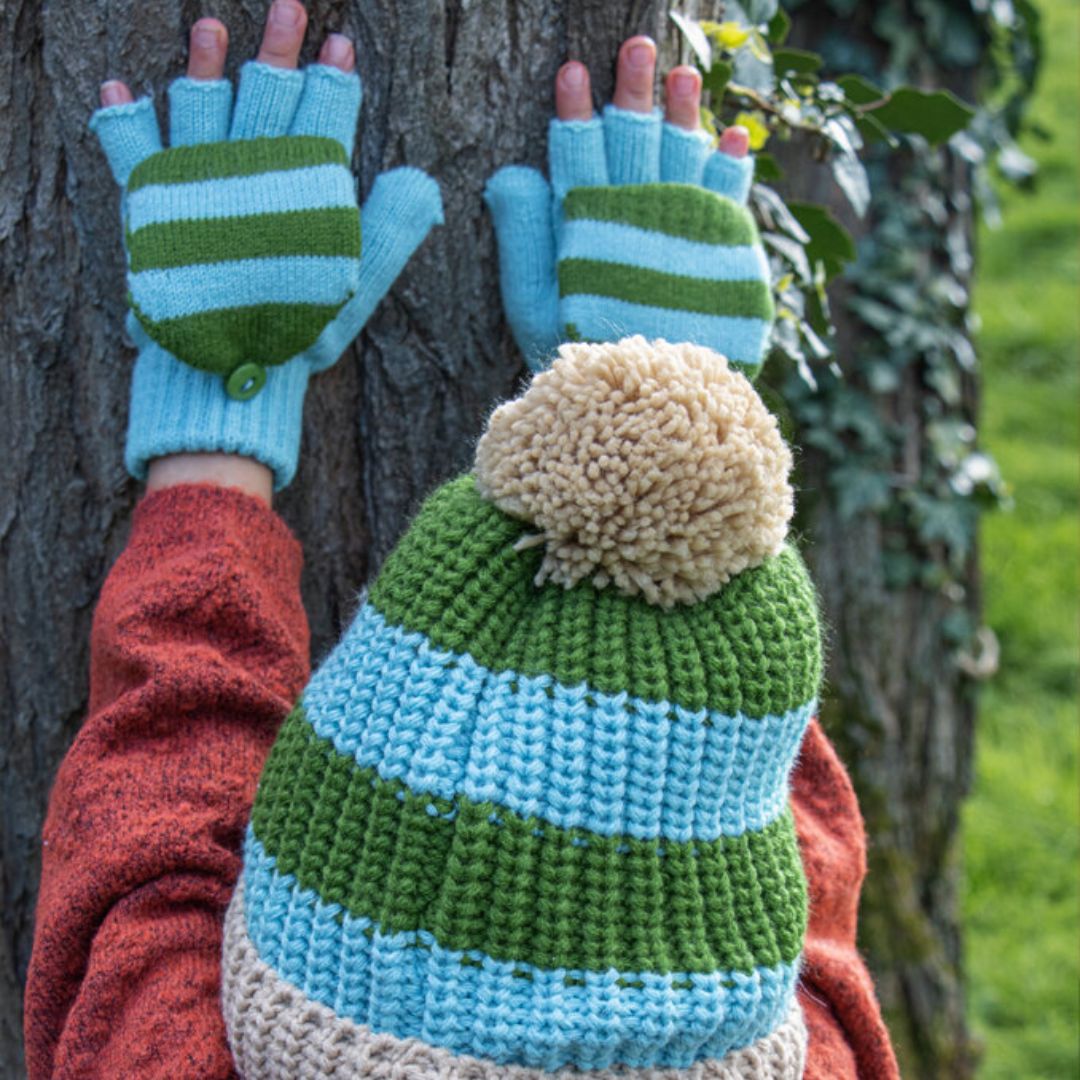Finger-Handschuhe aus Strick blau/ grün 3-6 Jahre