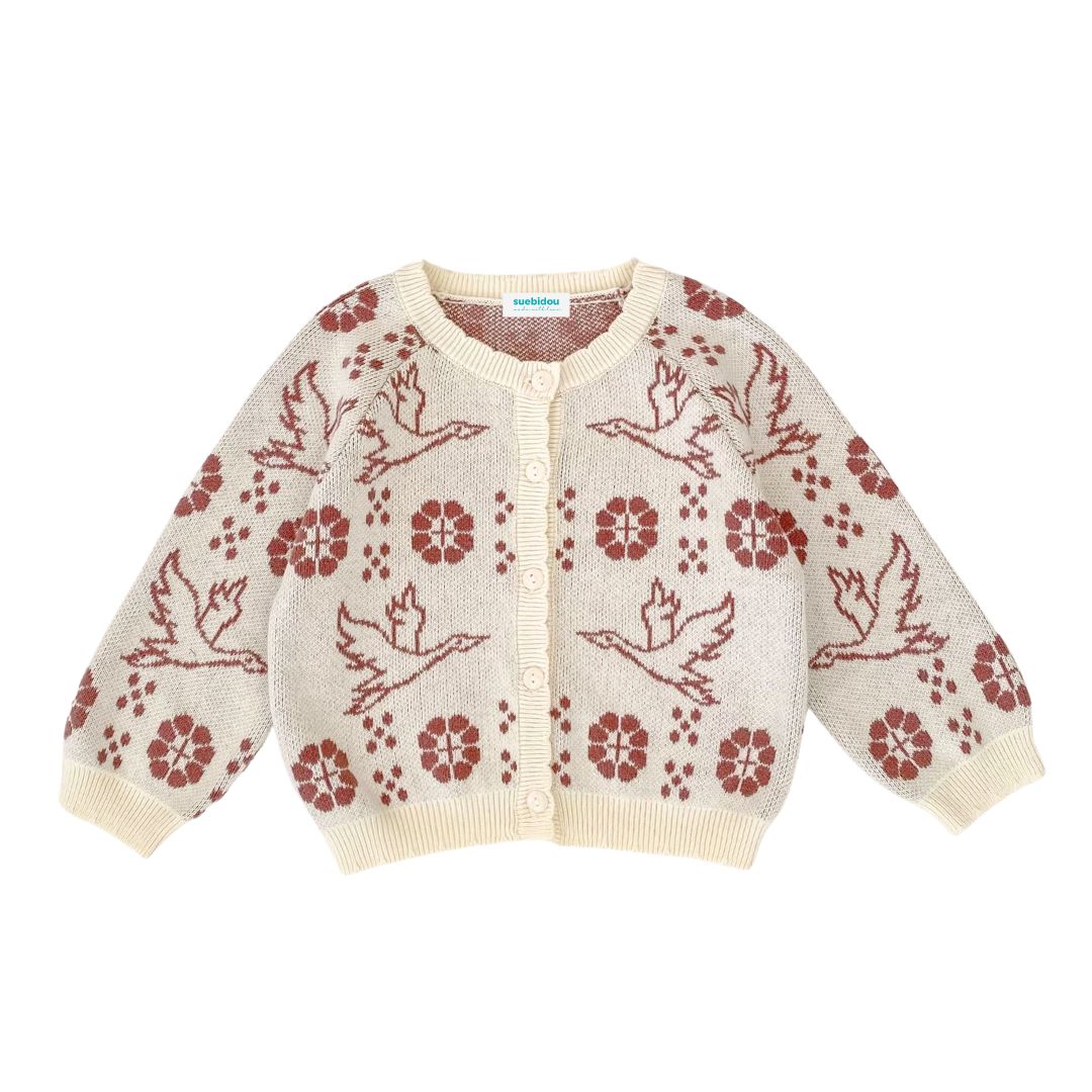 Strickjacke 'Geometric Flower & Goose'