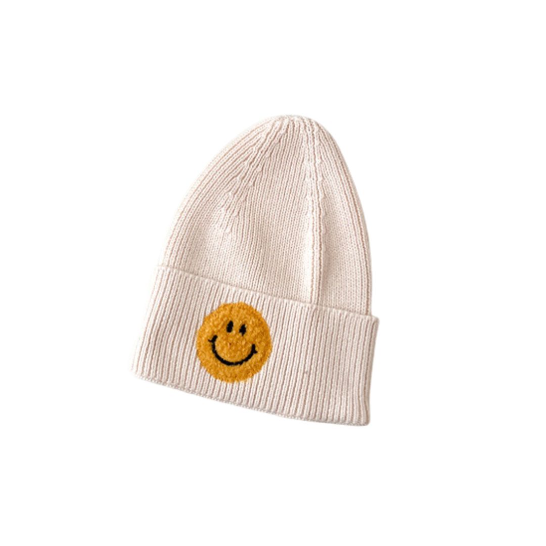 Strickmütze beige mit Smiley 0-3J