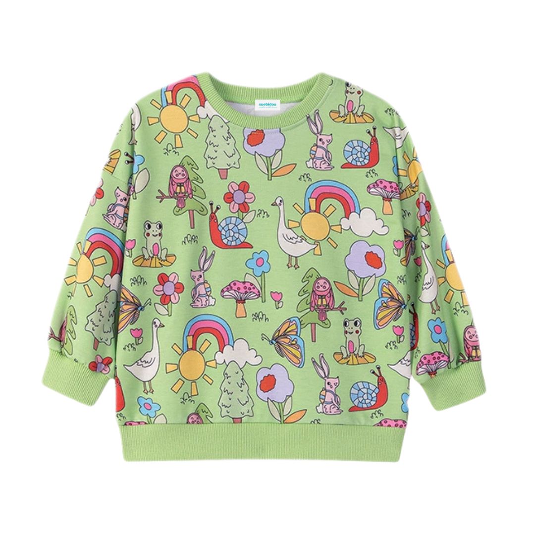 Sweatshirt für Kinder Cartoon Muster Allover grün