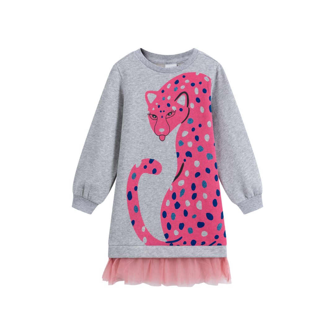 Sweatshirtkleid mit Leoprint und Tüll
