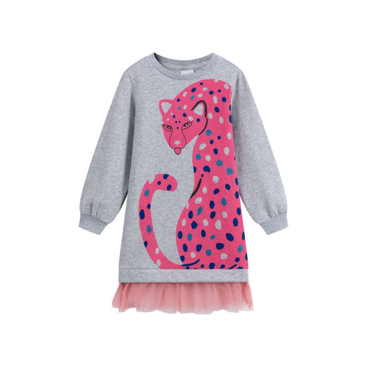 Sweatshirtkleid mit Leoprint und Tüll