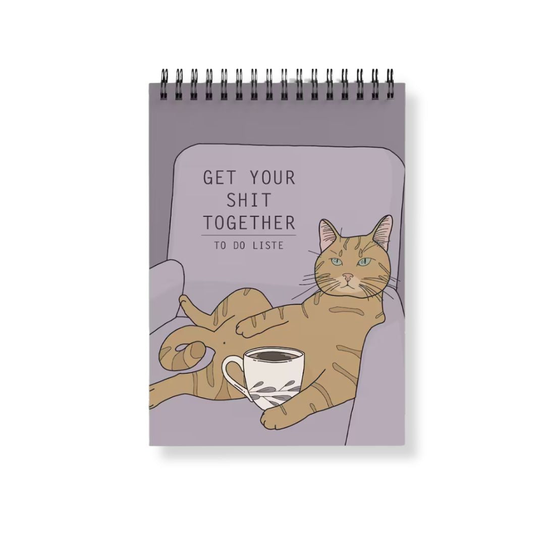 To Do Liste DIN A6, Ringbindung 'Katze mit Kaffeetasse'