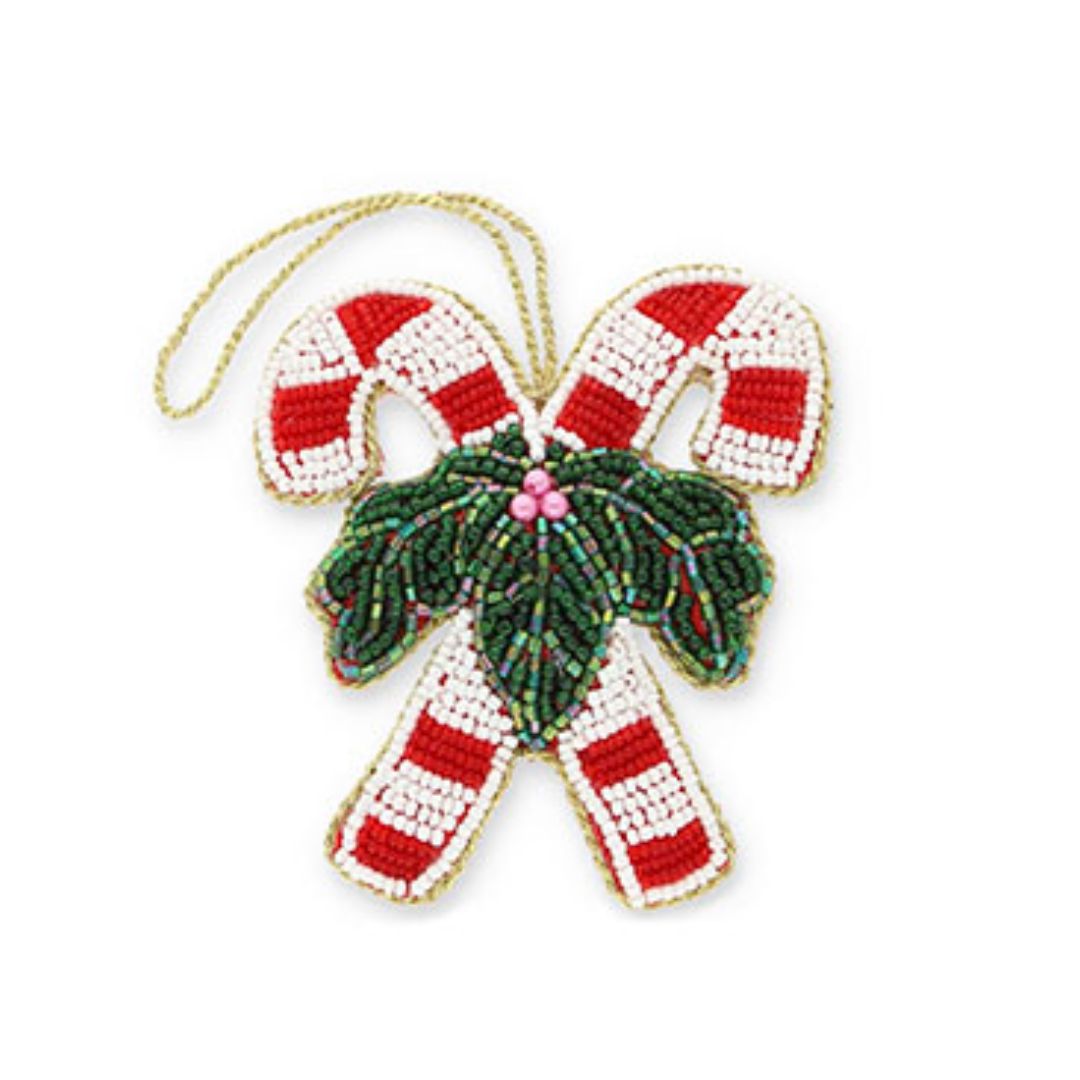 Trendy-Anhänger 'Zuckerstangen mit Tannenzweigen' weiß/rot