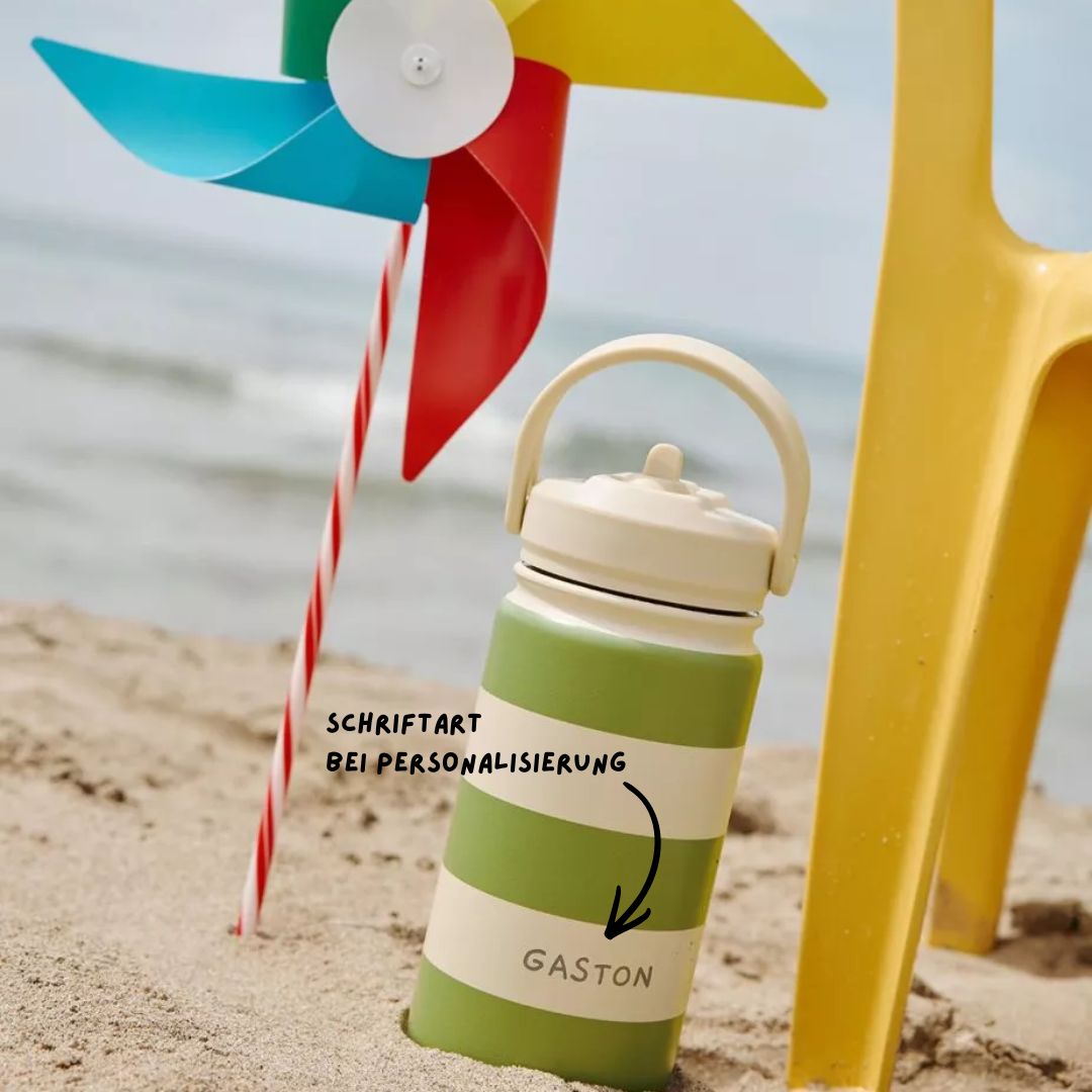 Trinkflasche Edelstahl gestreift grün personalisierbar