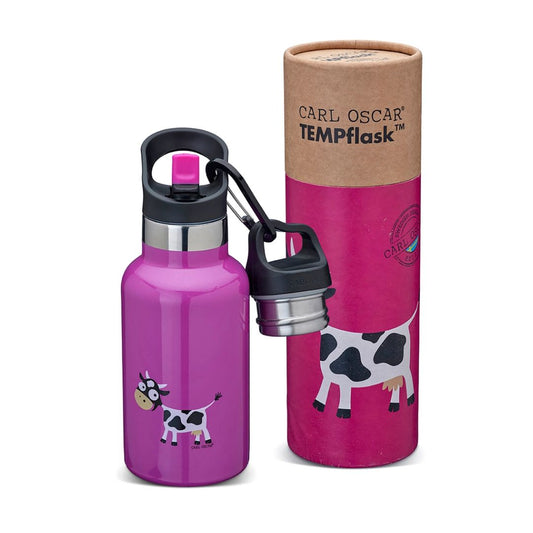 TempFlask Edelstahlflasche Kinder 'Kuh' violett 0,35 L