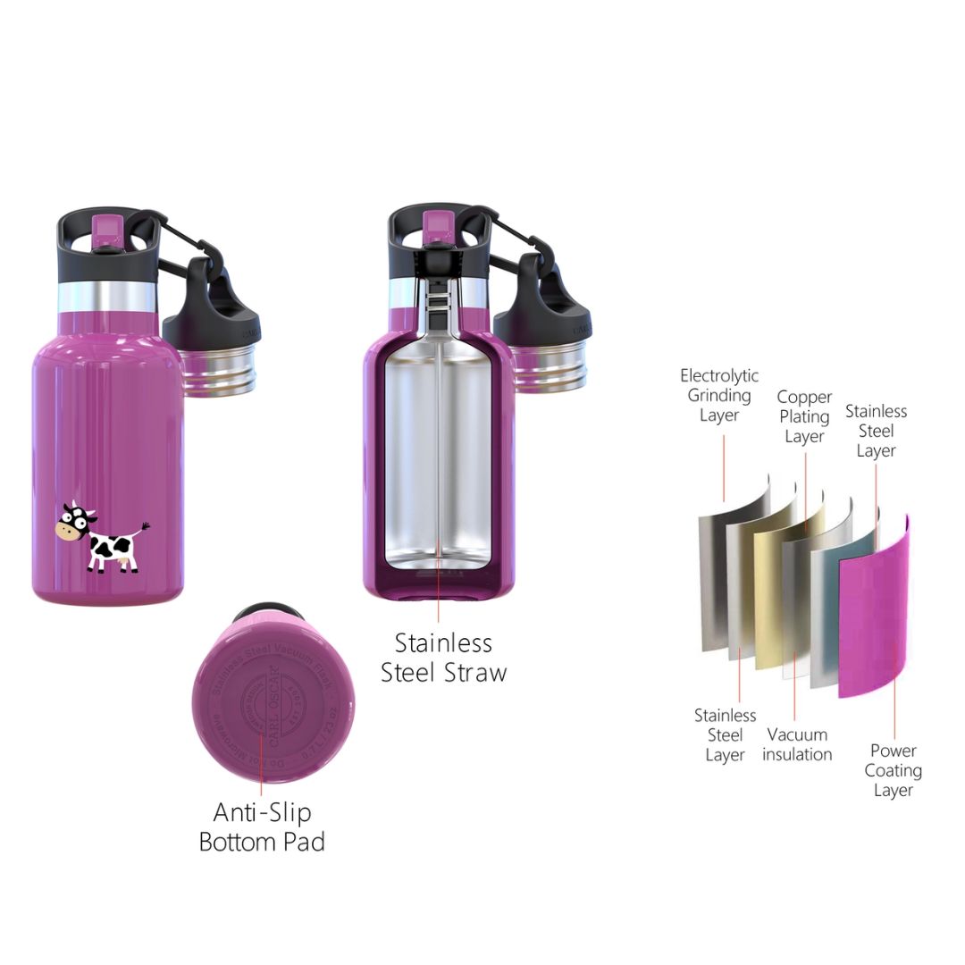 TempFlask Edelstahlflasche Kinder 'Kuh' violett 0,35 L