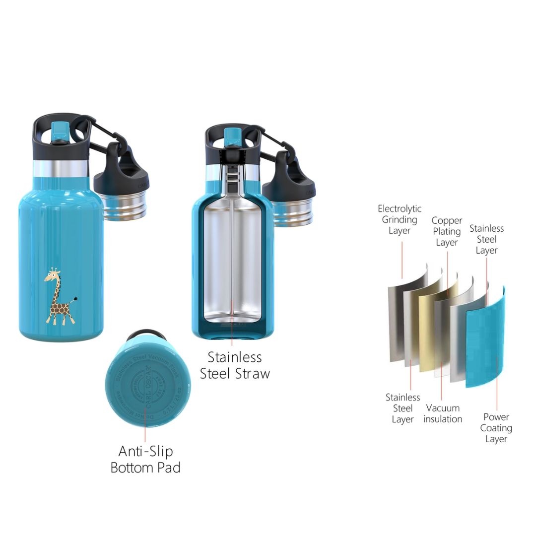 TempFlask Edelstahlflasche Kinder 'Giraffe' türkis 0,35 L