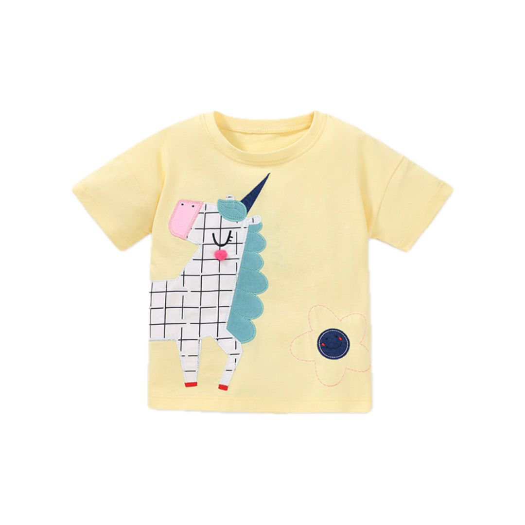 Kurzarm T-Shirt gelb 'Fancy Unicorn'