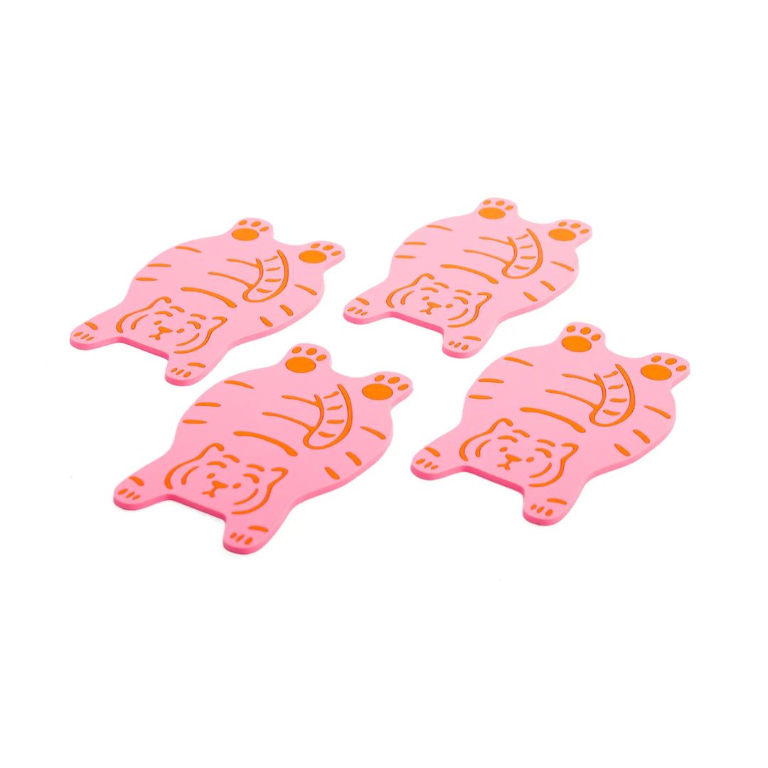 Set mit 4 Untersetzern 'Wild Cats' rosa