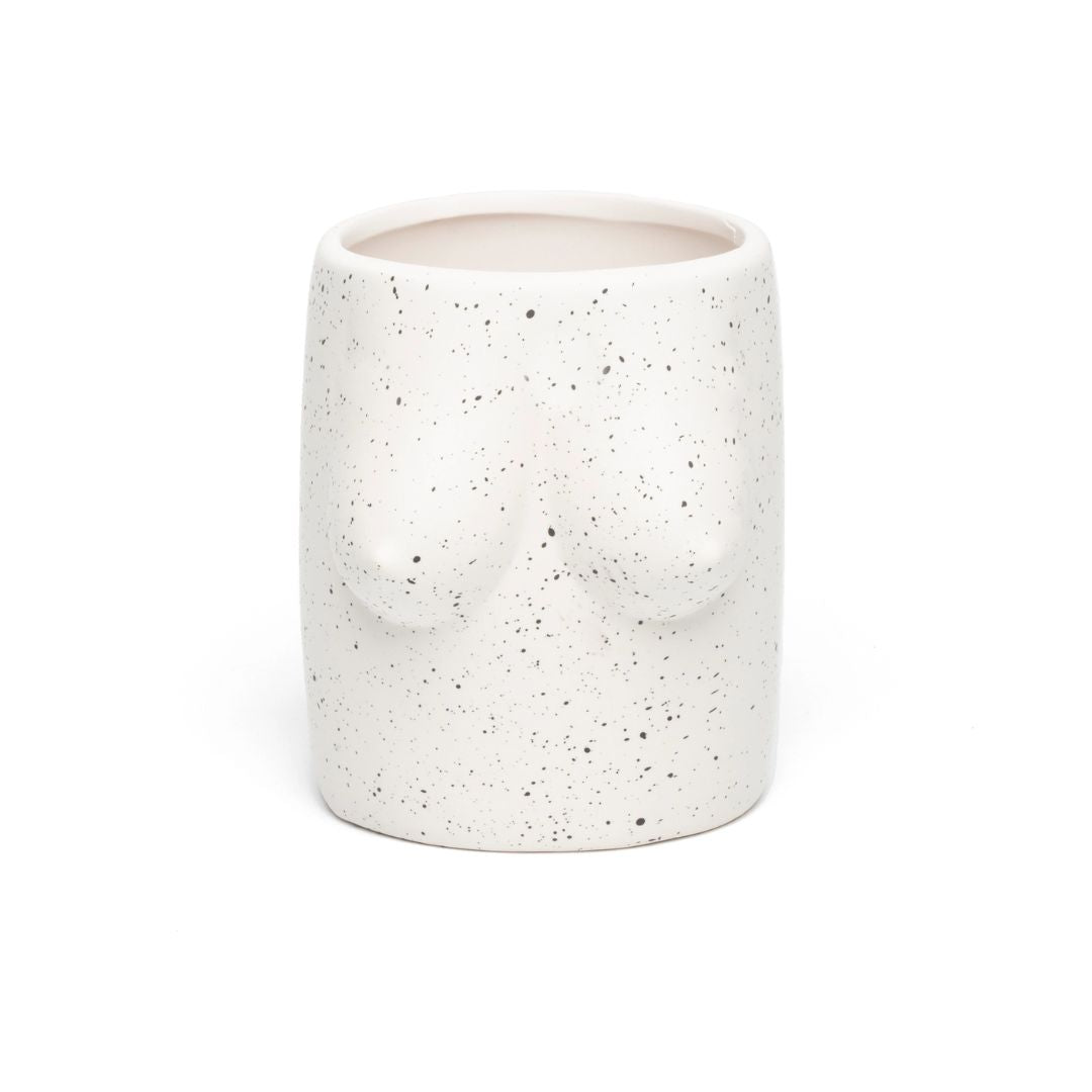 Handgemalte Blumenvase 'TITS' weiß