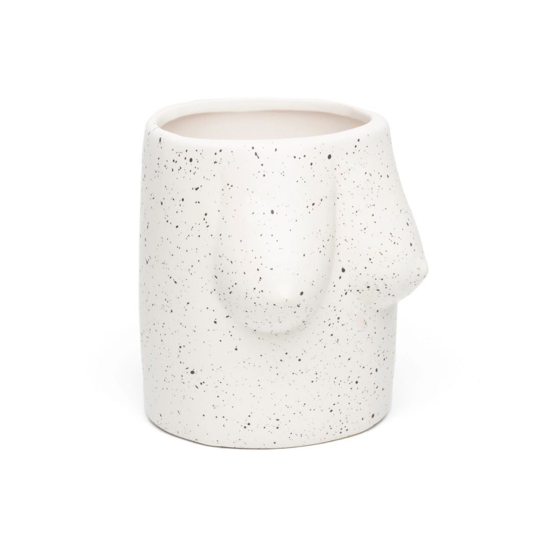 Handgemalte Blumenvase 'TITS' weiß
