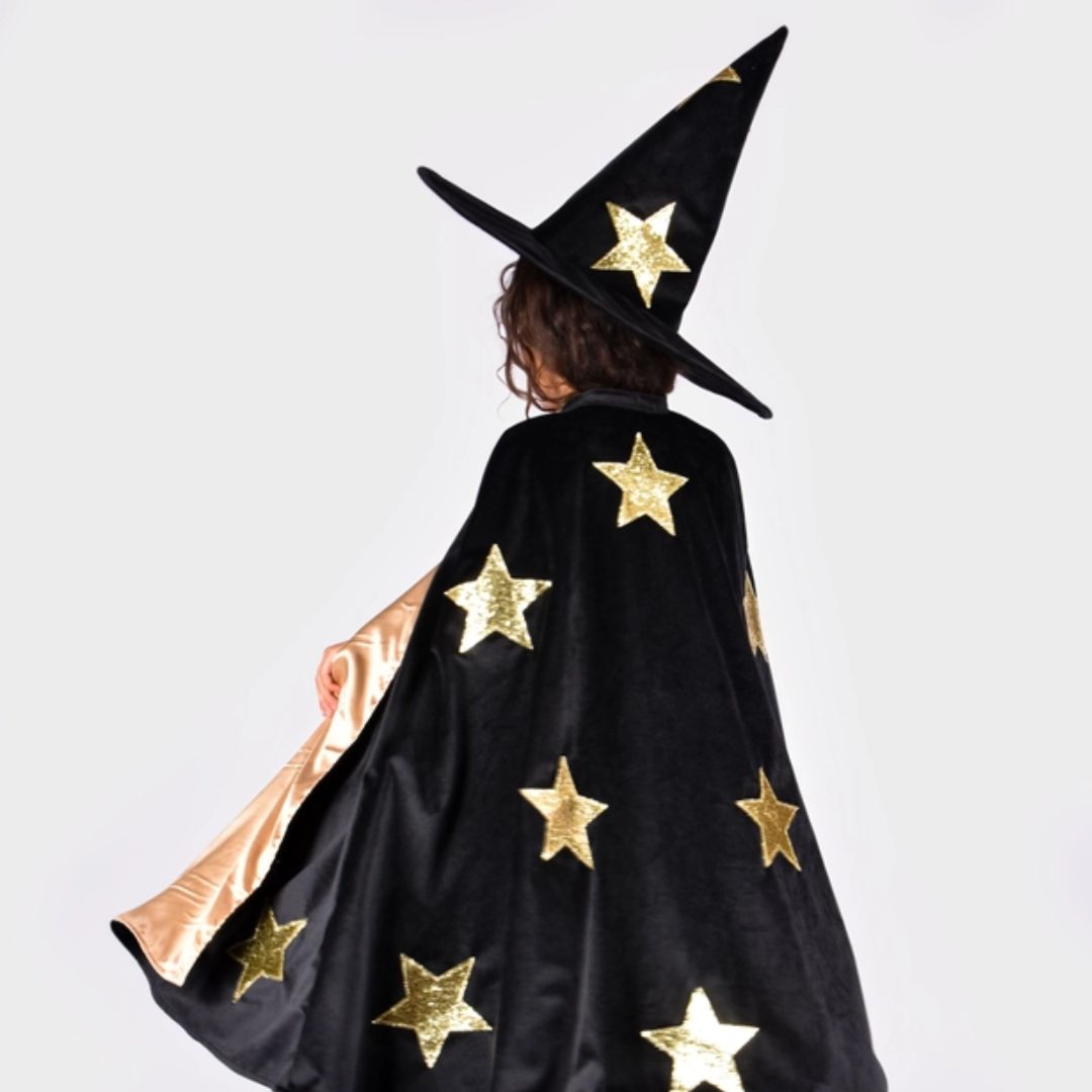Kostüm Cape Samt/Satin 'Zauberer' mit Hut 98-128 cm / 3-8 Jahre