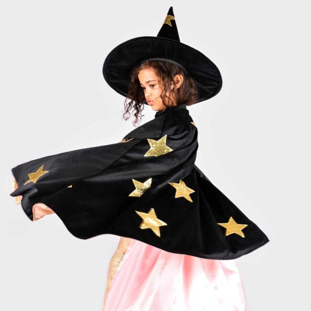 Kostüm Cape Samt/Satin 'Zauberer' mit Hut 98-128 cm / 3-8 Jahre