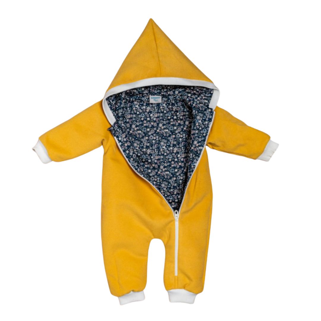 Wollfleece Overall "Blumenmuster" senfgelb