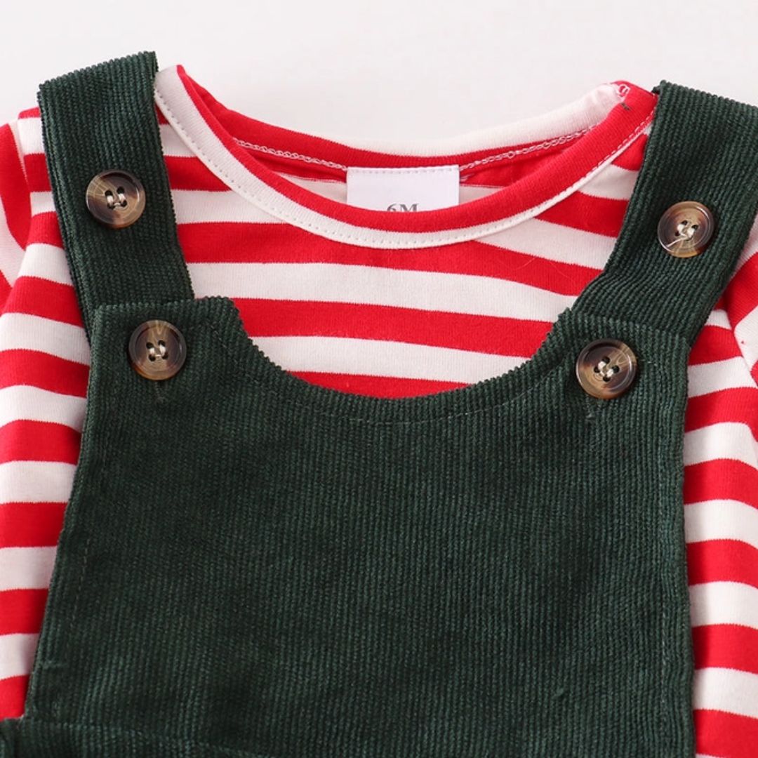 Babystrampler-Set mit roten Streifen und Hirschtasche