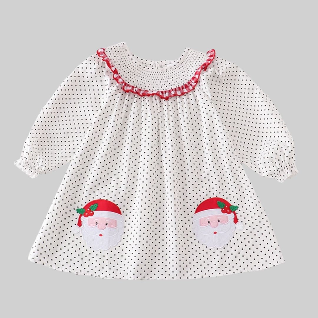Gesmoktes Weihnachtsmannkleid mit roten Punkten