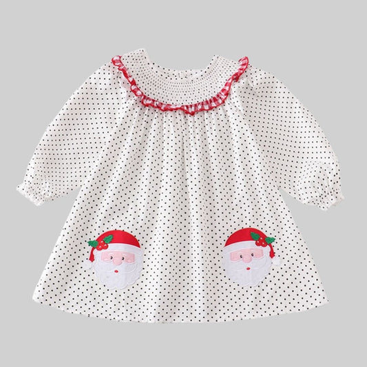 Gesmoktes Weihnachtsmannkleid mit roten Punkten