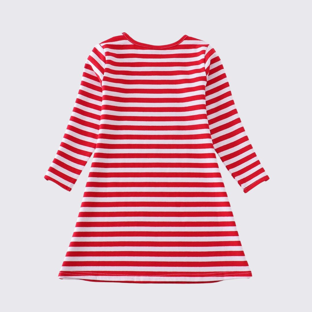 Hochwertiges, gestreiftes Kleid mit Weihnachtsmann-Applikation