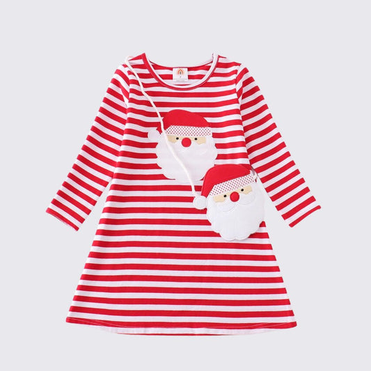 Hochwertiges, gestreiftes Kleid mit Weihnachtsmann-Applikation