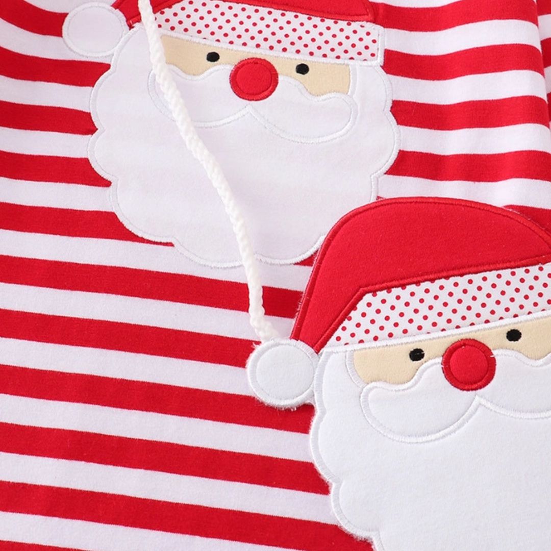 Hochwertiges, gestreiftes Kleid mit Weihnachtsmann-Applikation