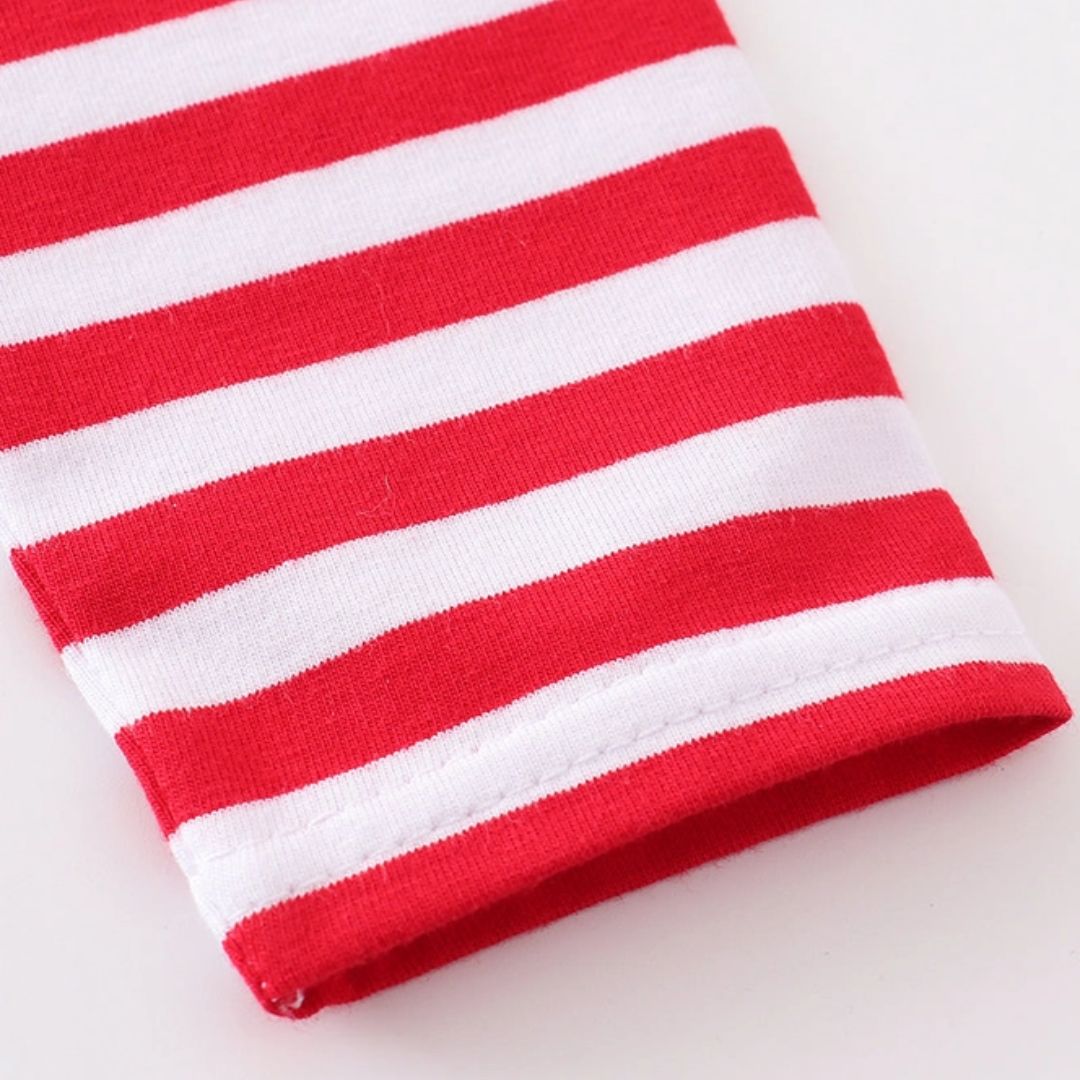 Hochwertiges, gestreiftes Kleid mit Weihnachtsmann-Applikation
