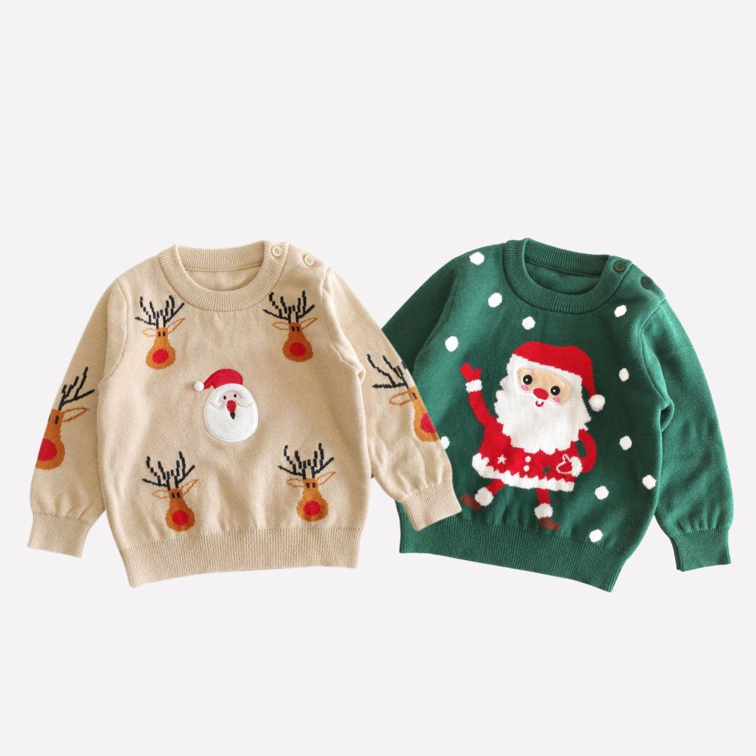 Bestickter Pullover mit Weihnachtsmotiv grün