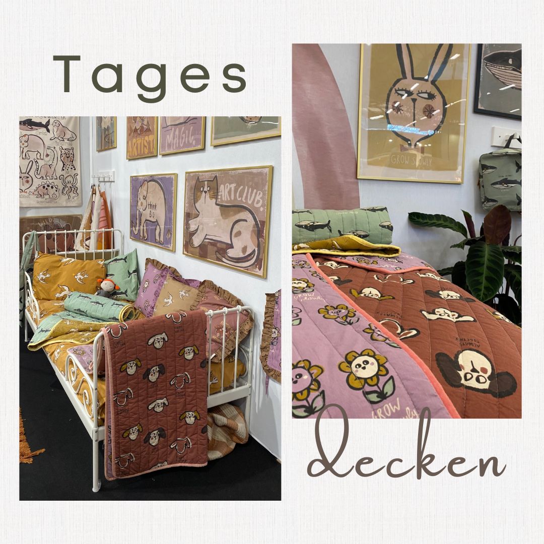 Wendbare Steppdecke mit Blumen- und Hundemotiv