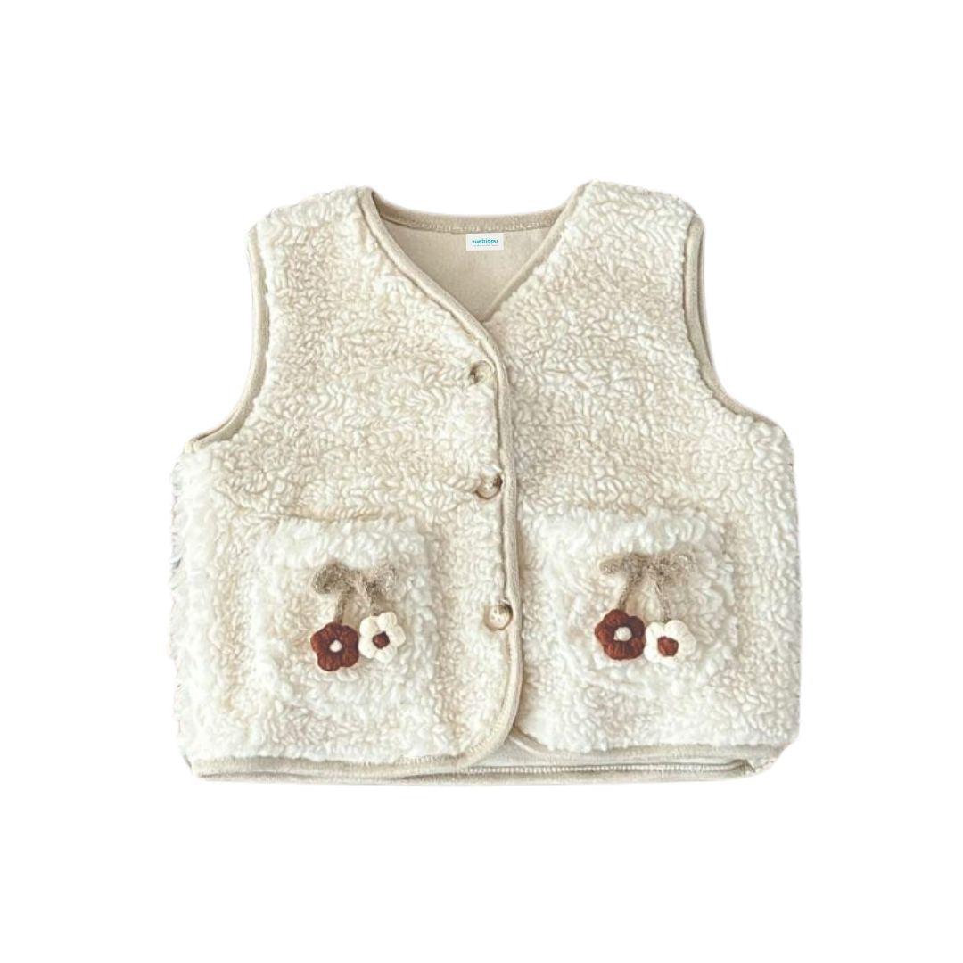 Süße Teddy Weste mit Blumen Applikation