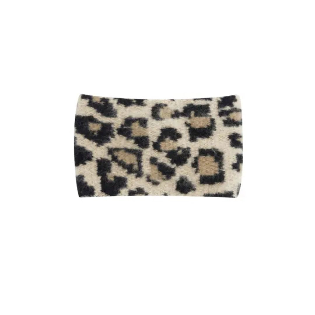 Winterstirnband Leopardenmuster beige