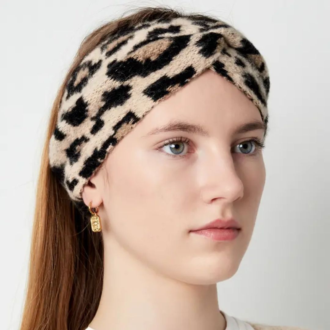 Winterstirnband Leopardenmuster beige