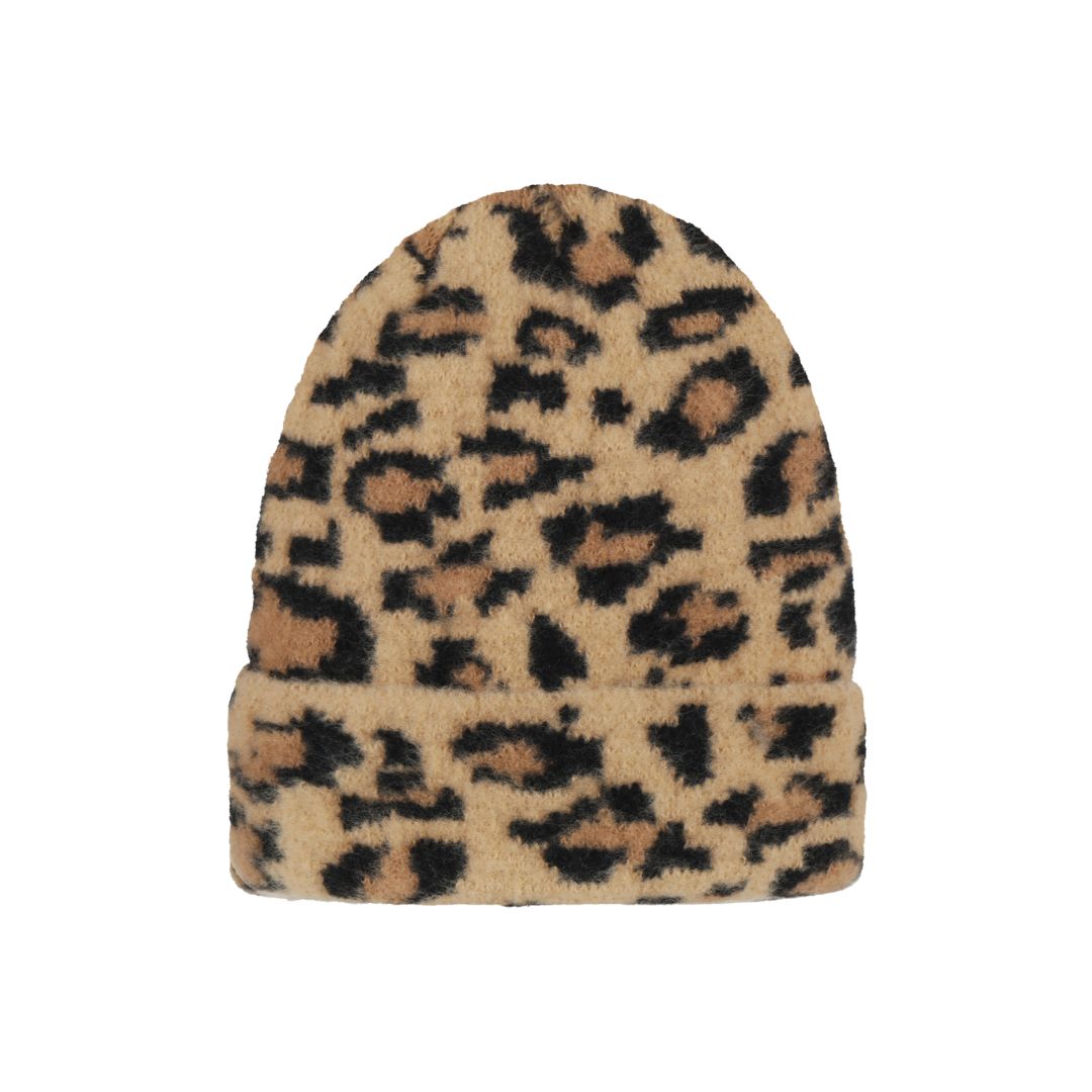 Winter Strickmütze mit Leopardenmuster camel