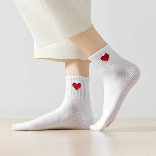 Damen Socken lang Rippe mit Herz weiß