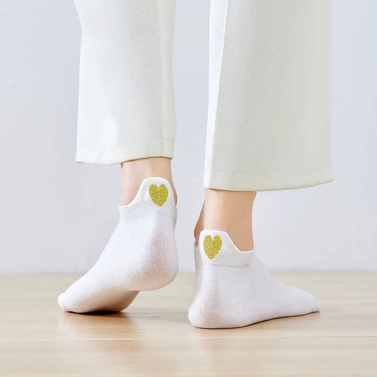 Damen Socken kurz mit Lasche und goldenem Herz in weiß