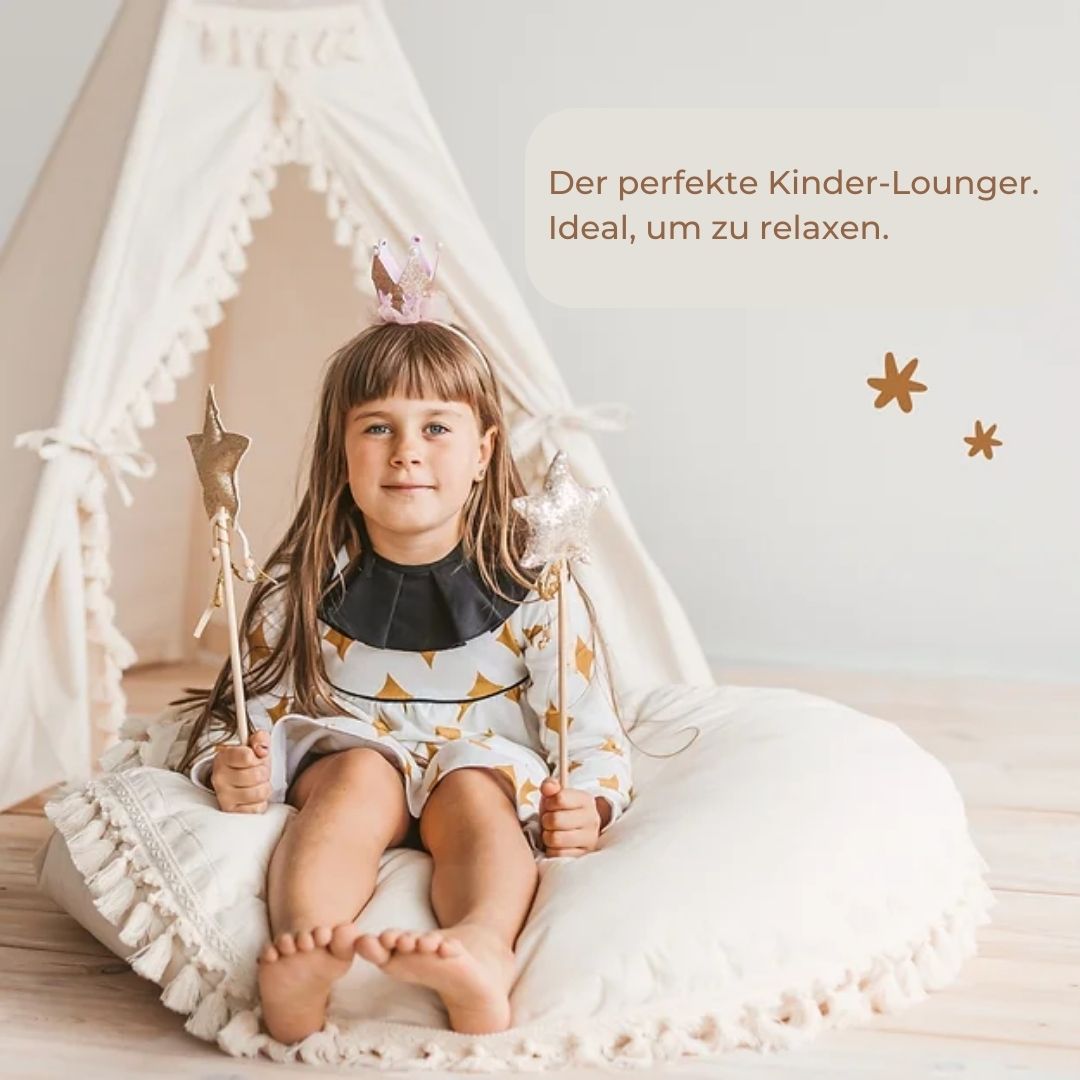 Bodenkissen XL für Kinder mit Quasten ecru