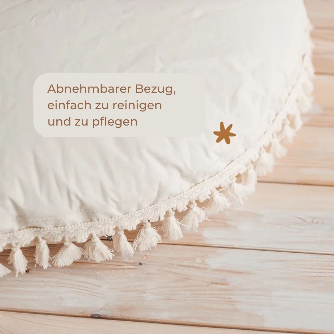 Bodenkissen XL für Kinder mit Quasten ecru