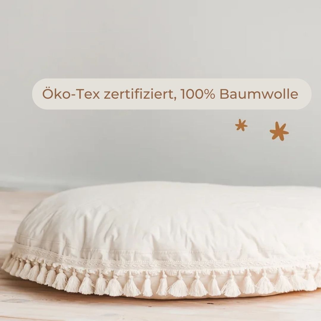 Bodenkissen XL für Kinder mit Quasten ecru