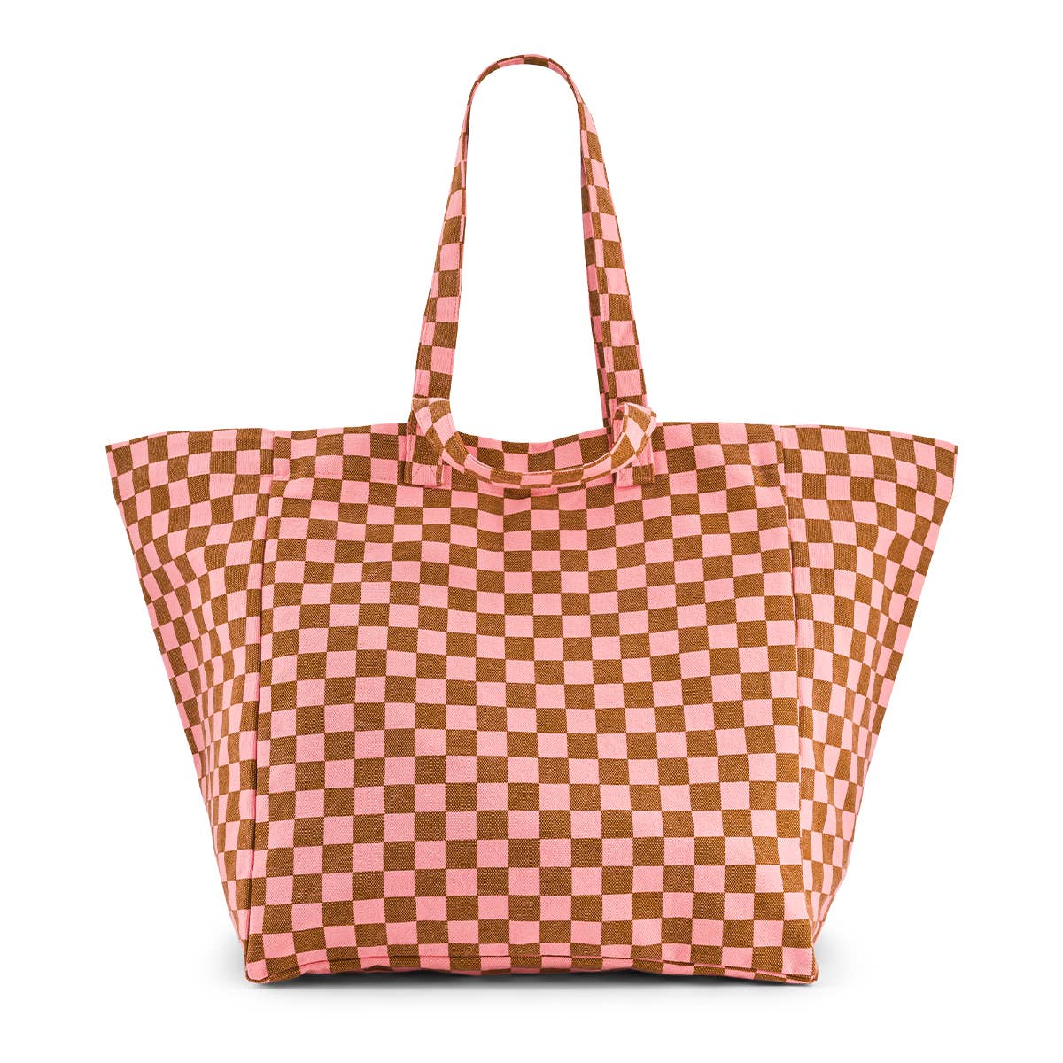 Damen Shopper kariert karamell/rosa