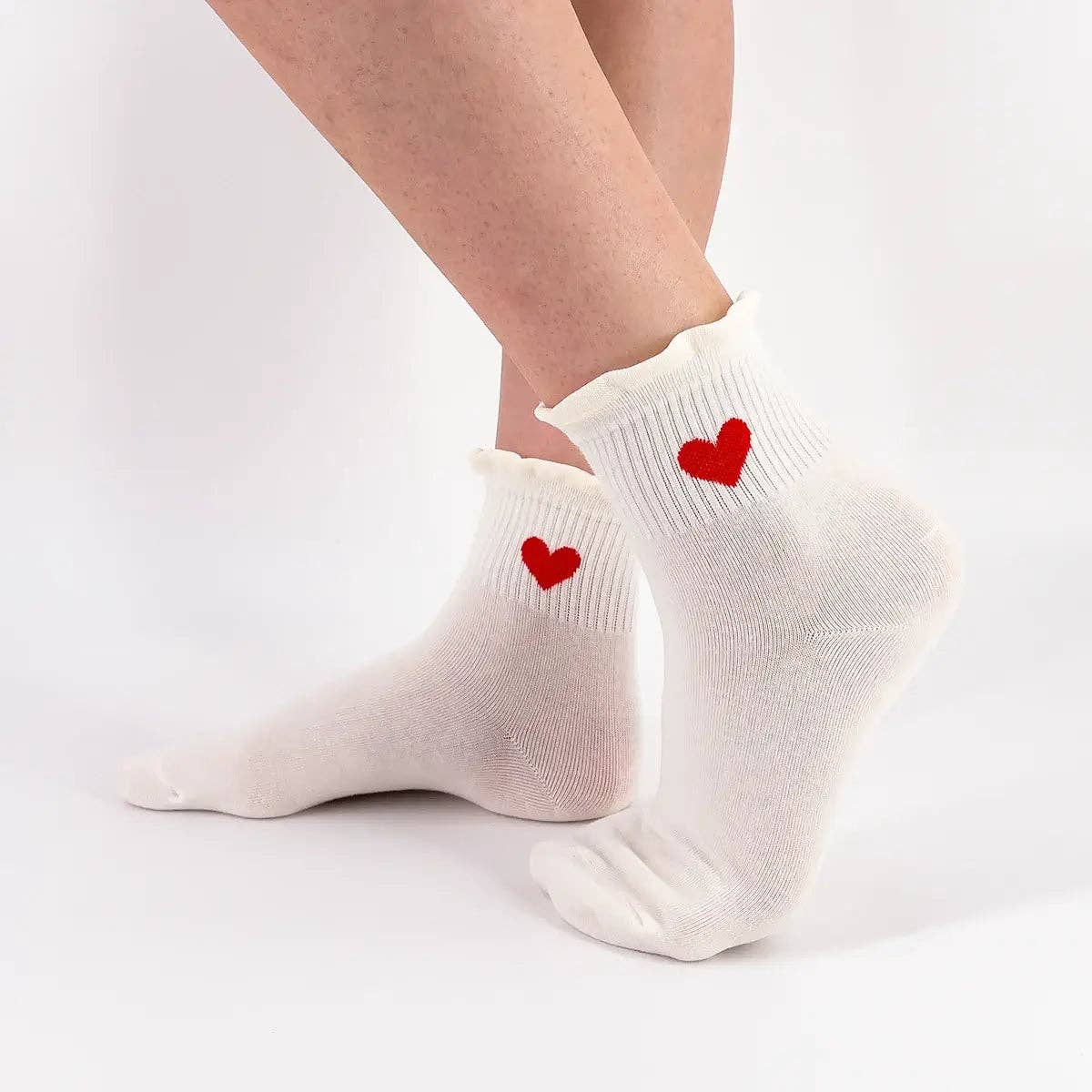 Damen Socken kurz mit Herz und Spitzendetails weiß