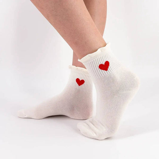 Damen Socken kurz mit Herz und Spitzendetails weiß