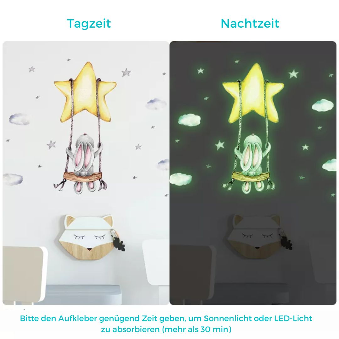 Glow In The Dark Wandtattoo "Hase und Stern "