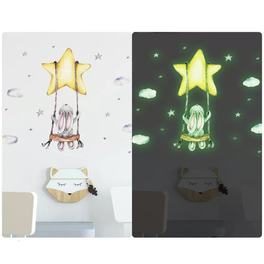 Glow In The Dark Wandtattoo "Hase und Stern "