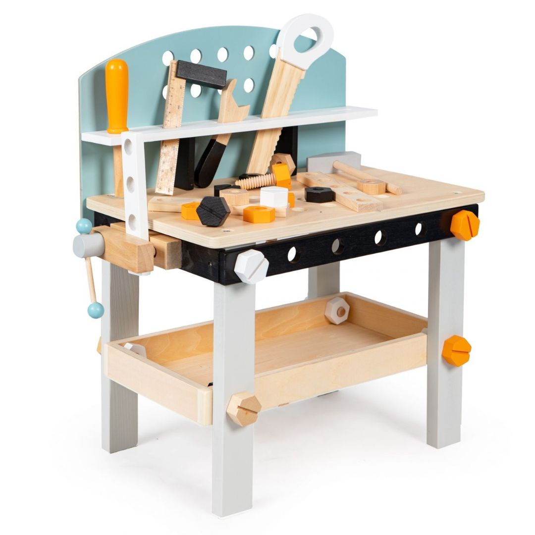 Werkzeugbank aus Holz blau