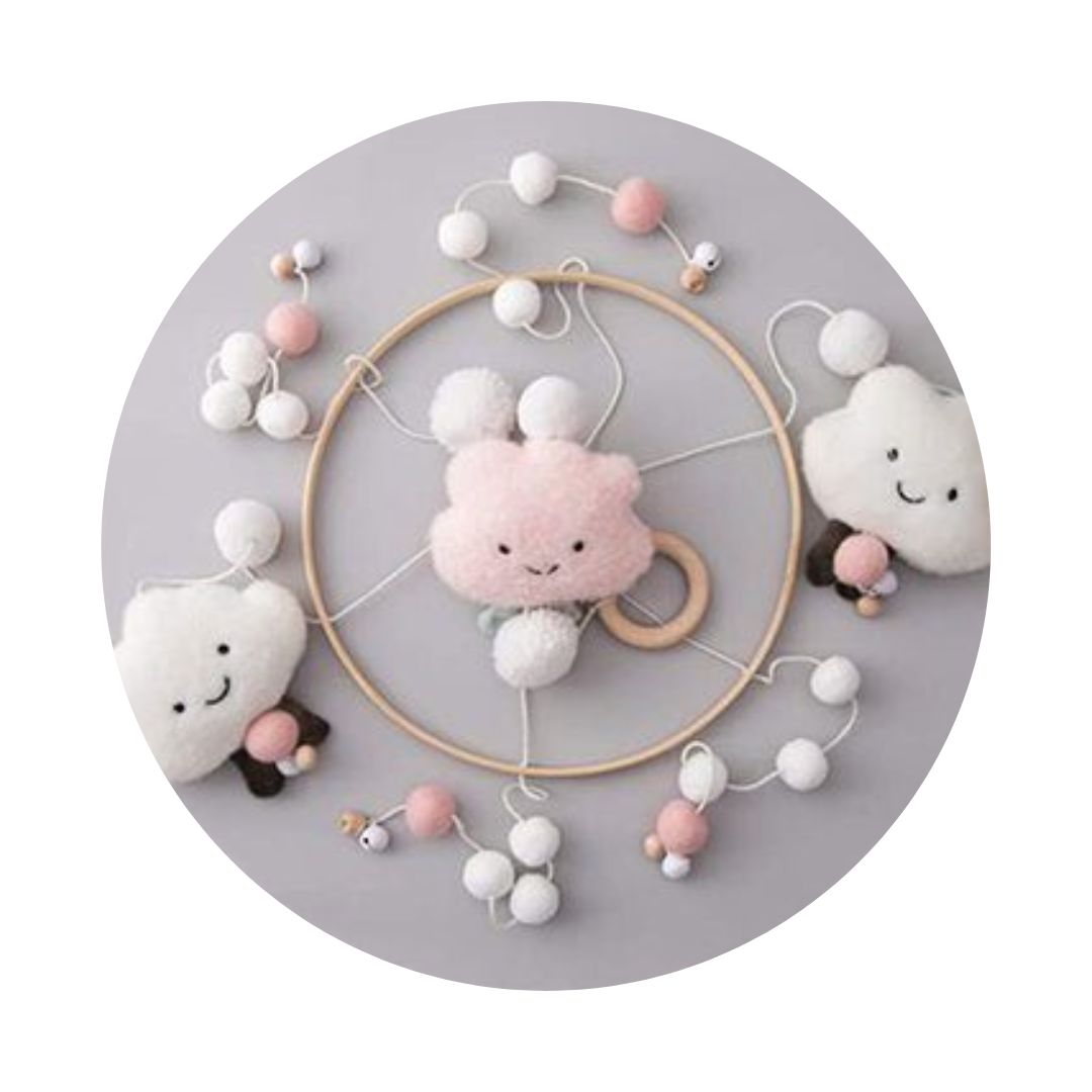 Baby Mobile 3D Wolken rosa/weiß