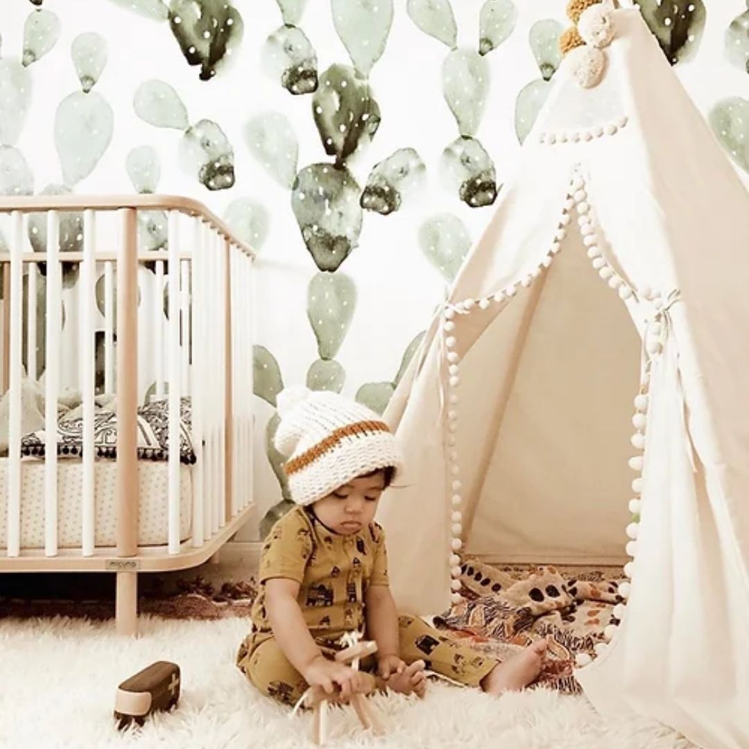 Kinder Tipi Zelt mit Pom Poms beige