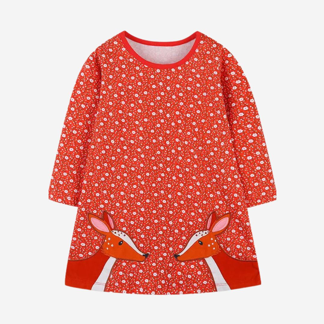 Mädchen Kleid aus Baumwolle "Rehkitz" orange